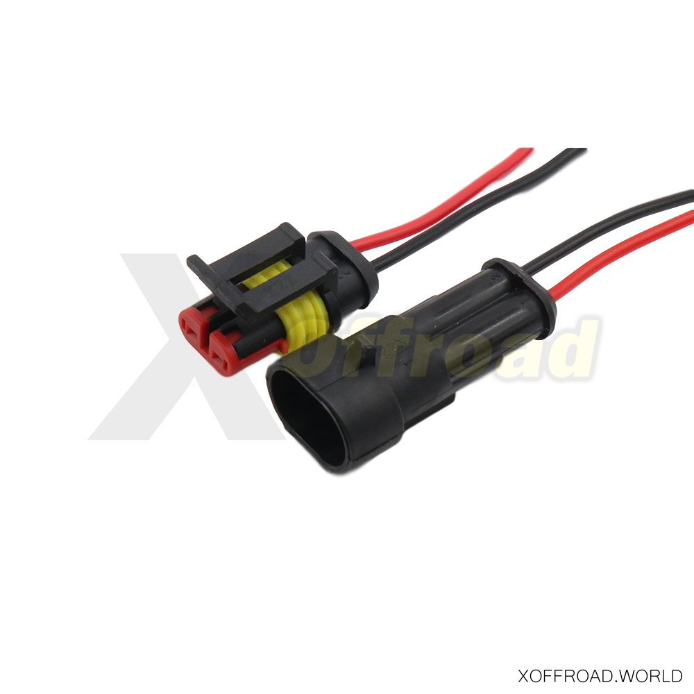 Connecteur électrique étanche, Femelle, mâle, 2 épingles, Rouge, Noir