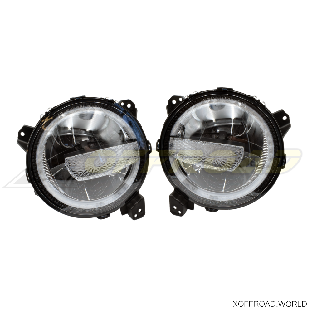 9 LED Headlamp Kit, Black, High Luminance, Halo, Jeep Wrangler JL, Jeep  Gladiator JT XOHL072 - X-Offroad