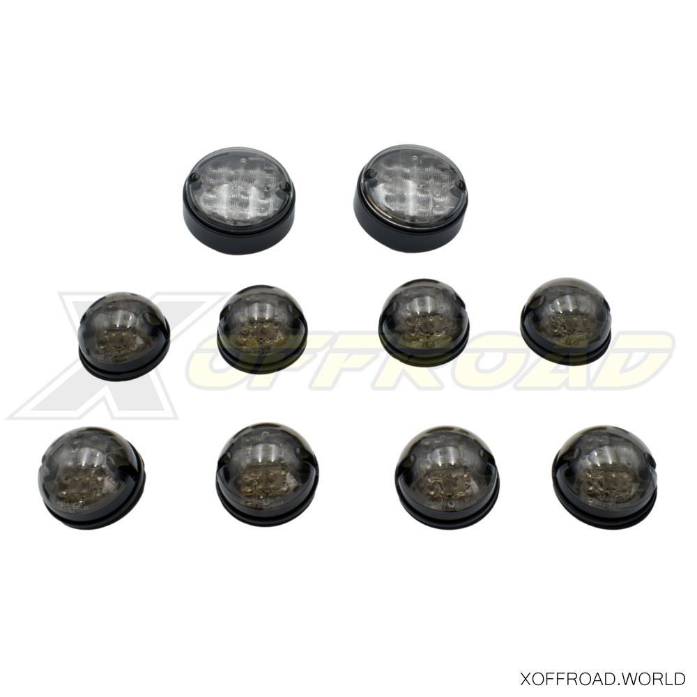 Kompletter LED-Licht-Nachrüstsatz, E24 Europäische Homologation, Abdeckung  Kunstoff Rauchglas Optik., Land Rover 90, 110, 127, 130 & Defender XOLLK001  - X-Offroad